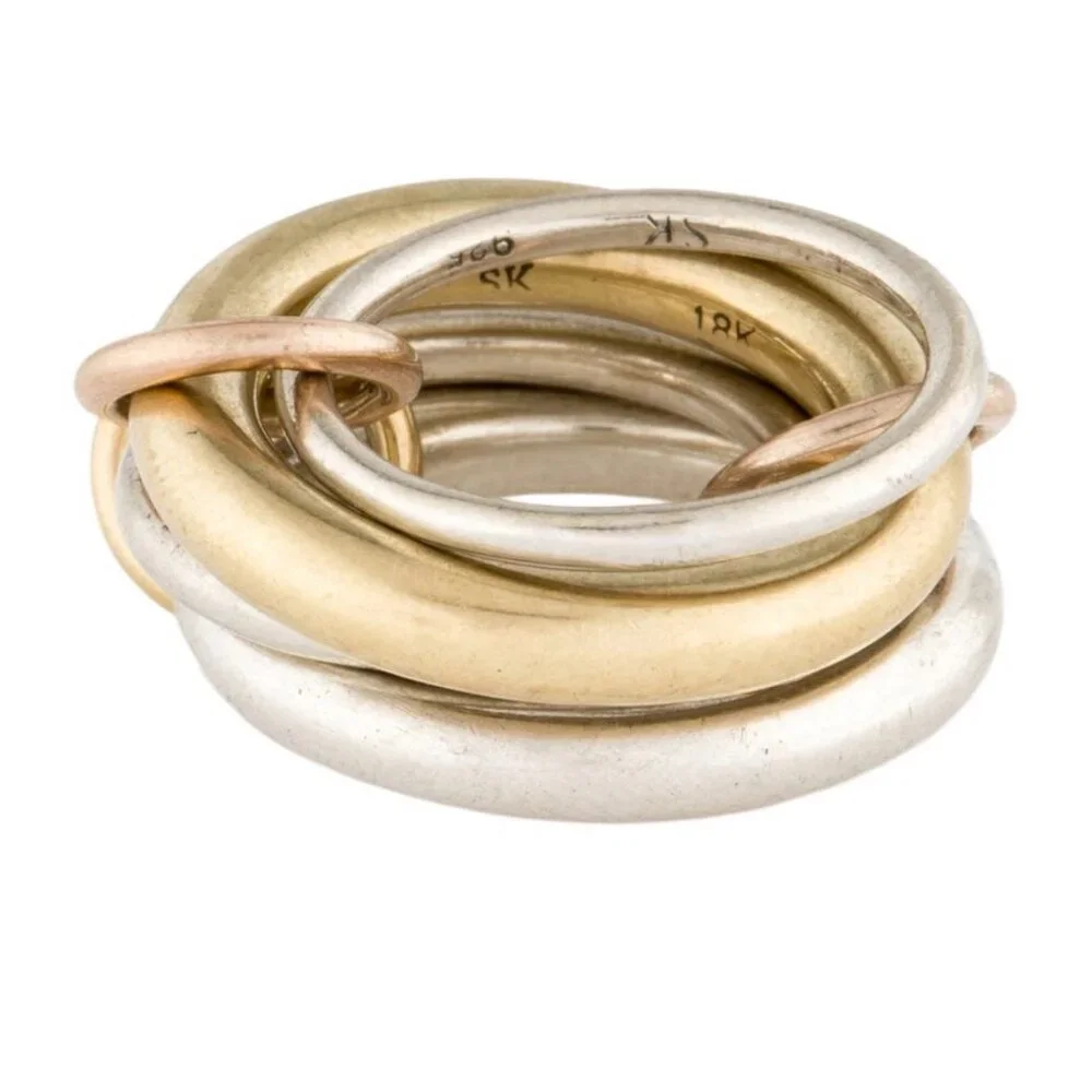 SPINELLI KILCOLLIN 18K 750 YELLOW GOLD & STERLING CICI NOIR 4 BAND STACKED RING - Picture 2 of 11